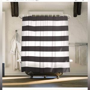 Fabric Shower Curtain | White With Black Bold Stripes | Bathroom Design Decor